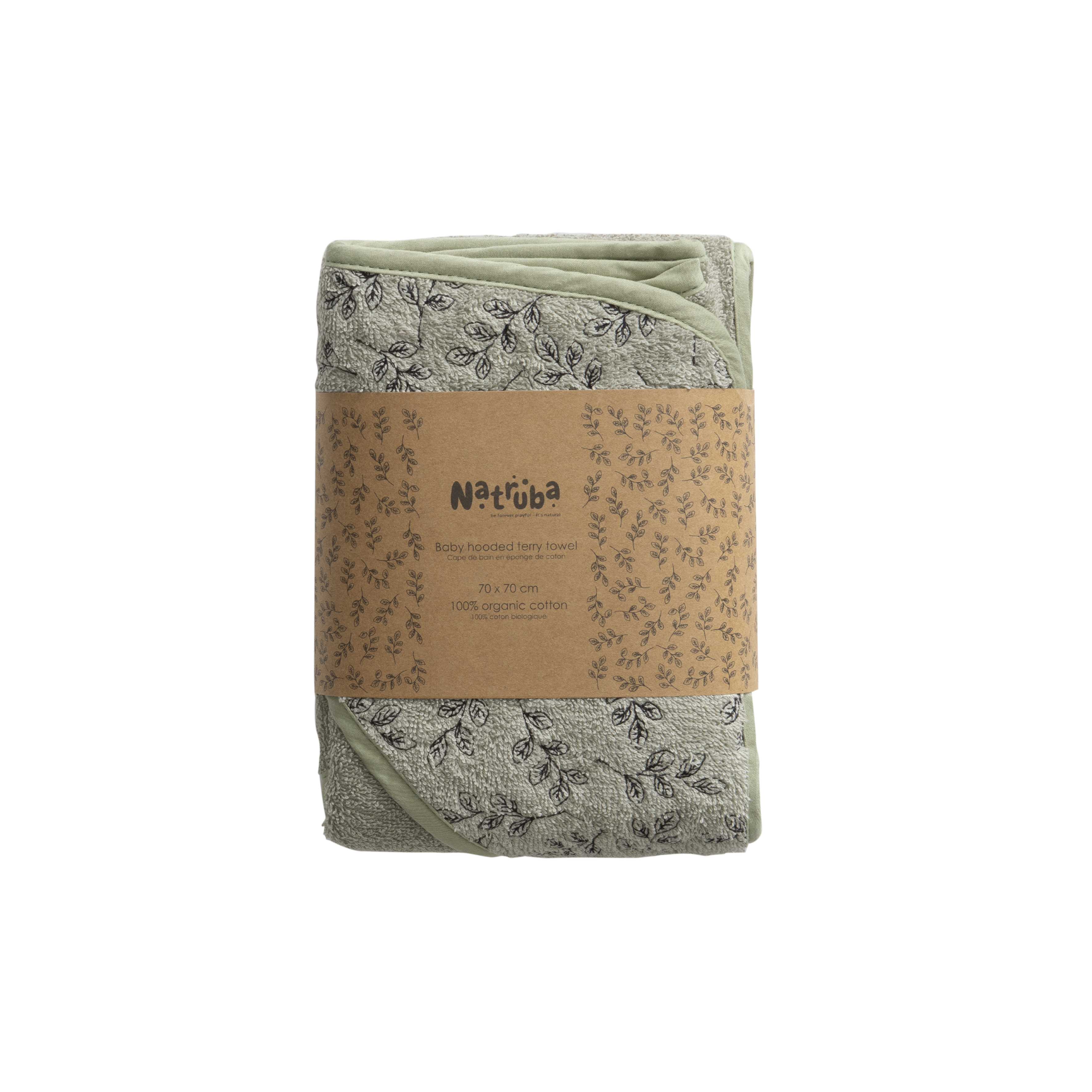 Natruba-Terry baby hooded bathtowel樹葉刺繡嬰兒連帽浴巾(Green)