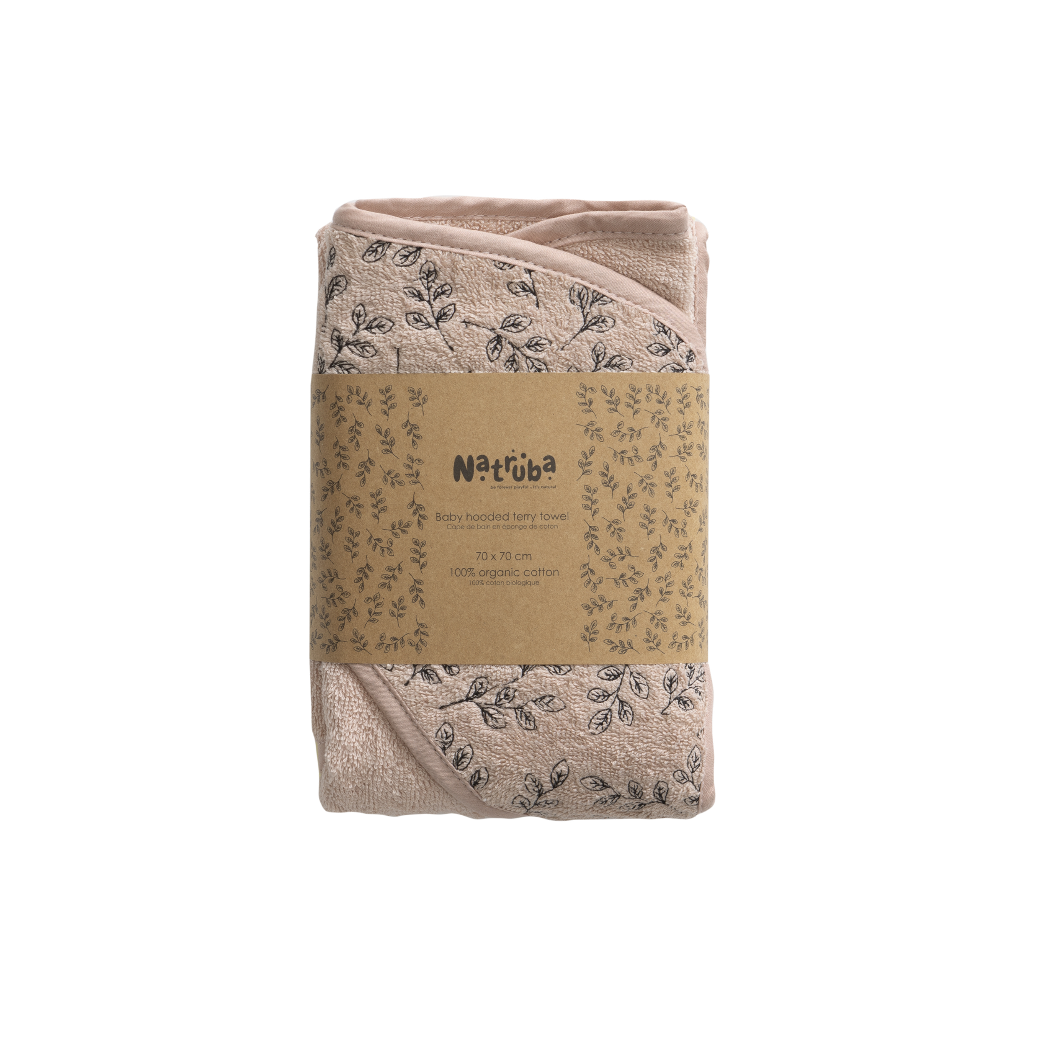 Natruba-Terry baby hooded bathtowel樹葉刺繡嬰兒連帽浴巾(Powder)