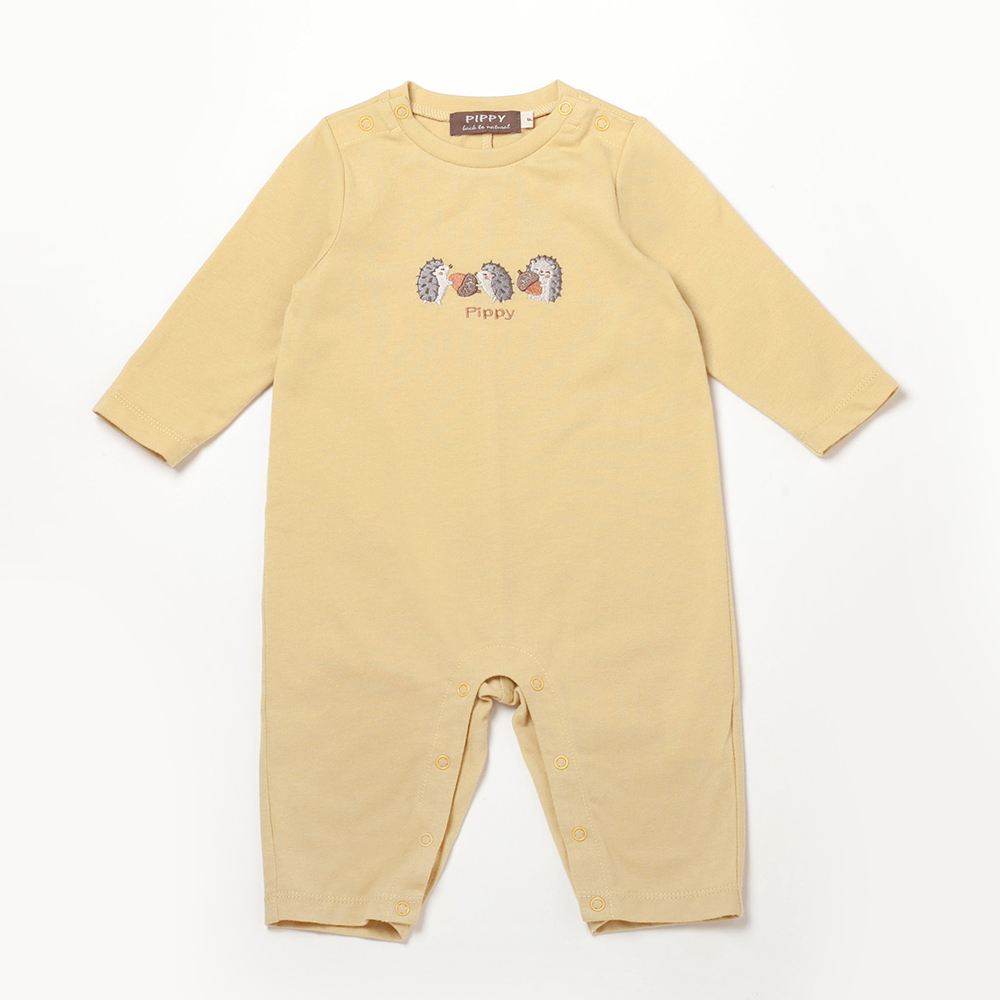PIPPY 可愛刺蝟素面棉質長袖包屁衣 黃