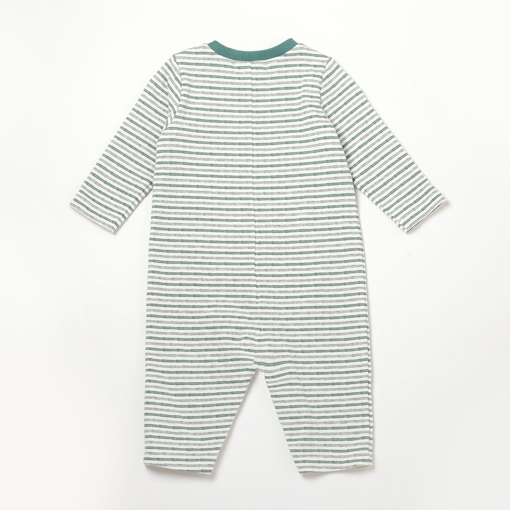 PIPPY 清爽條紋可愛小刺蝟棉質長袖包屁衣 綠