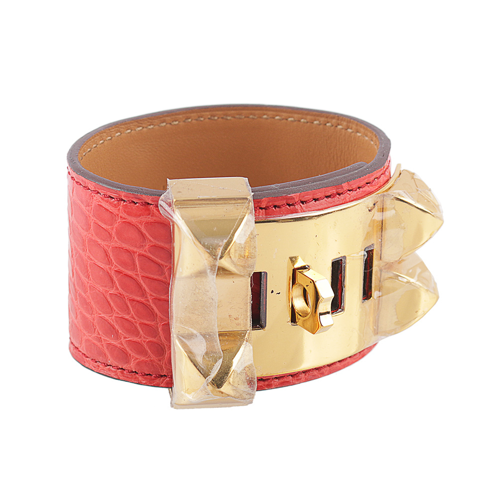 【Hermès】鱷魚皮 鉚釘金釦CDC手環 (S)