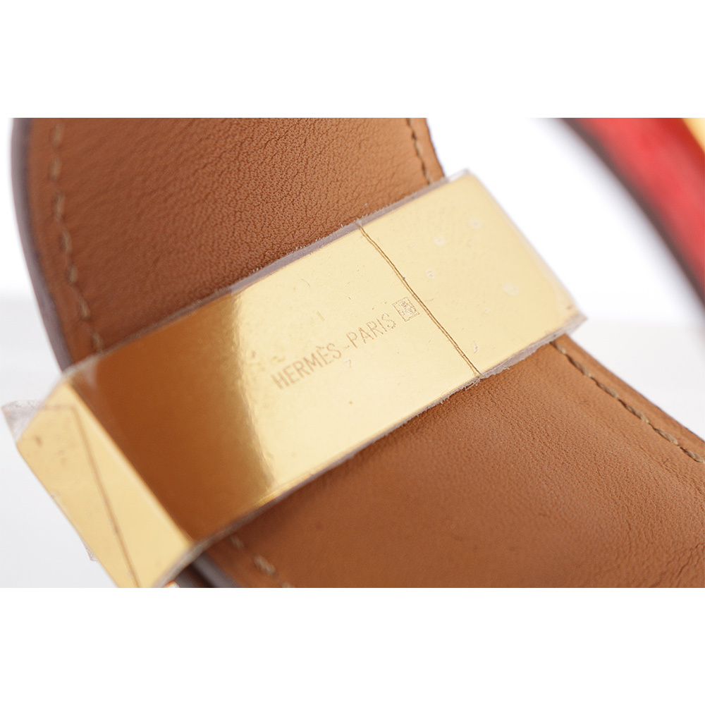 【HERMES】鱷魚皮 鉚釘金釦CDC手環 (S)(粉橘色)