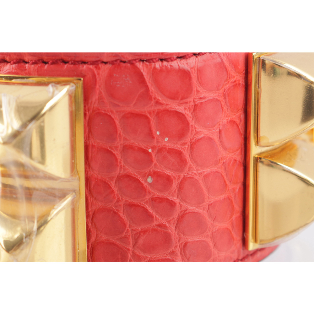 【HERMES】鱷魚皮 鉚釘金釦CDC手環 (S)(粉橘色)