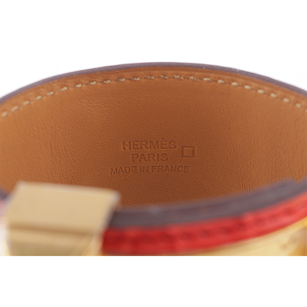 【HERMES】鱷魚皮 鉚釘金釦CDC手環 (S)(粉橘色)
