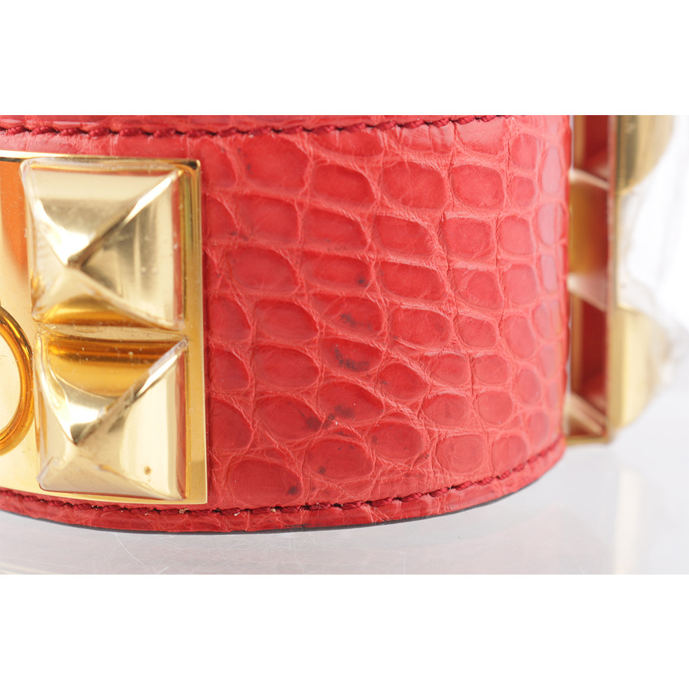 【HERMES】鱷魚皮 鉚釘金釦CDC手環 (S)(粉橘色)