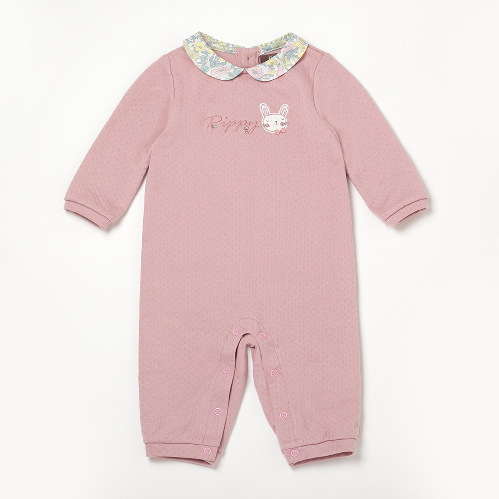 PIPPY 可愛小兔素面棉質長袖包屁衣 粉