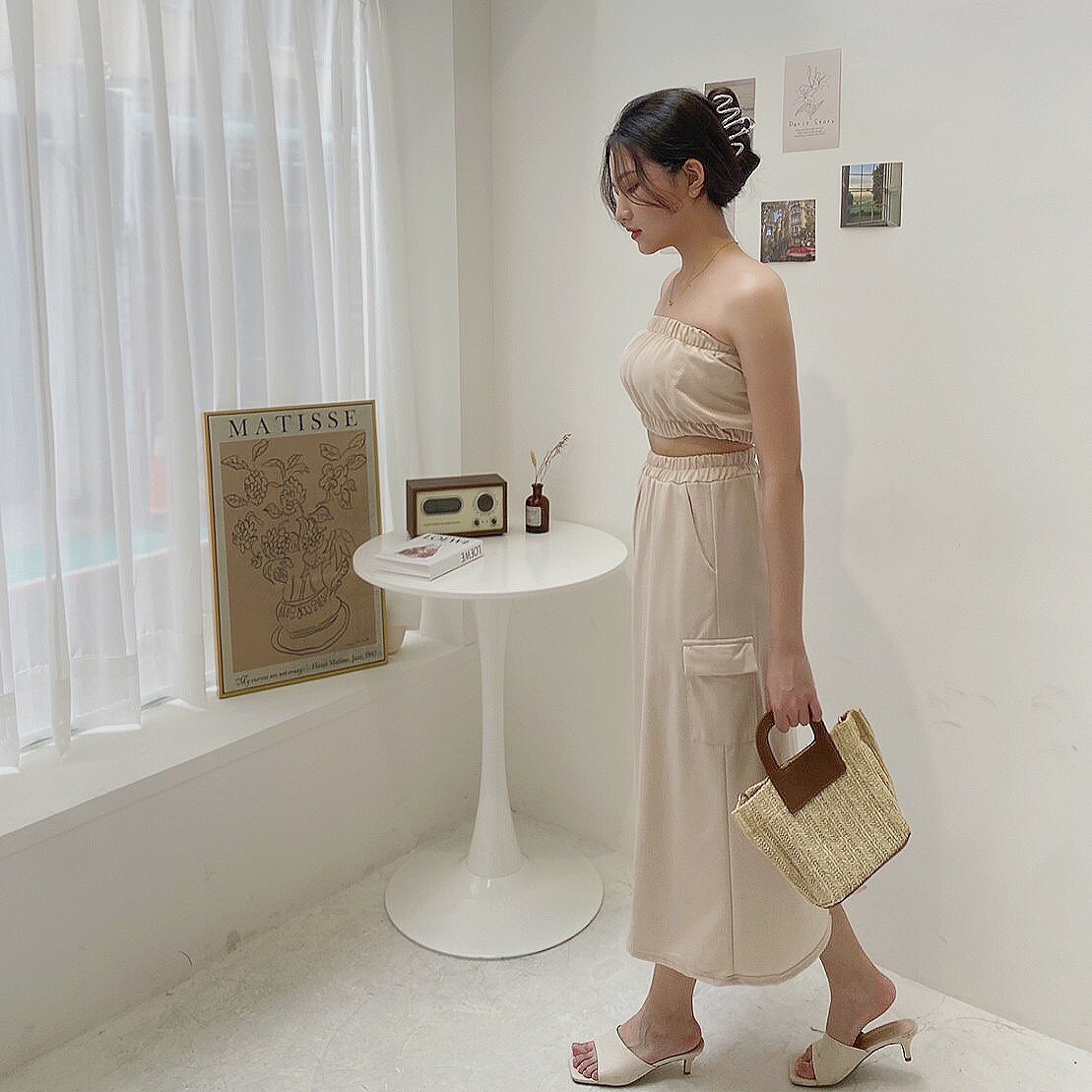 休閒棉質工裝口袋套裝/二色