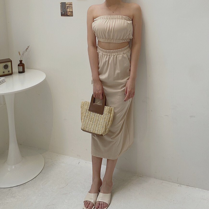 休閒棉質工裝口袋套裝/二色