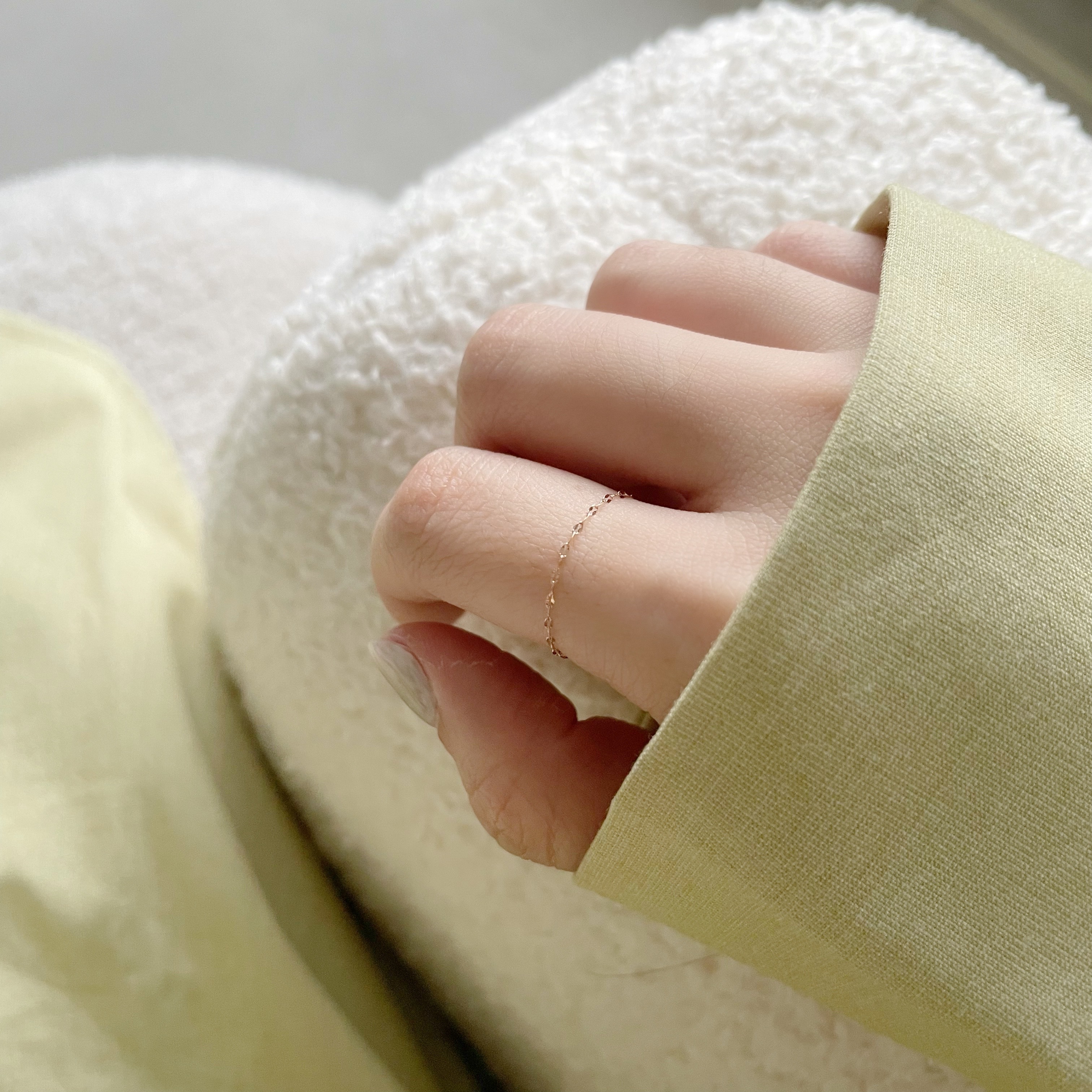 14k極細金片鍊戒