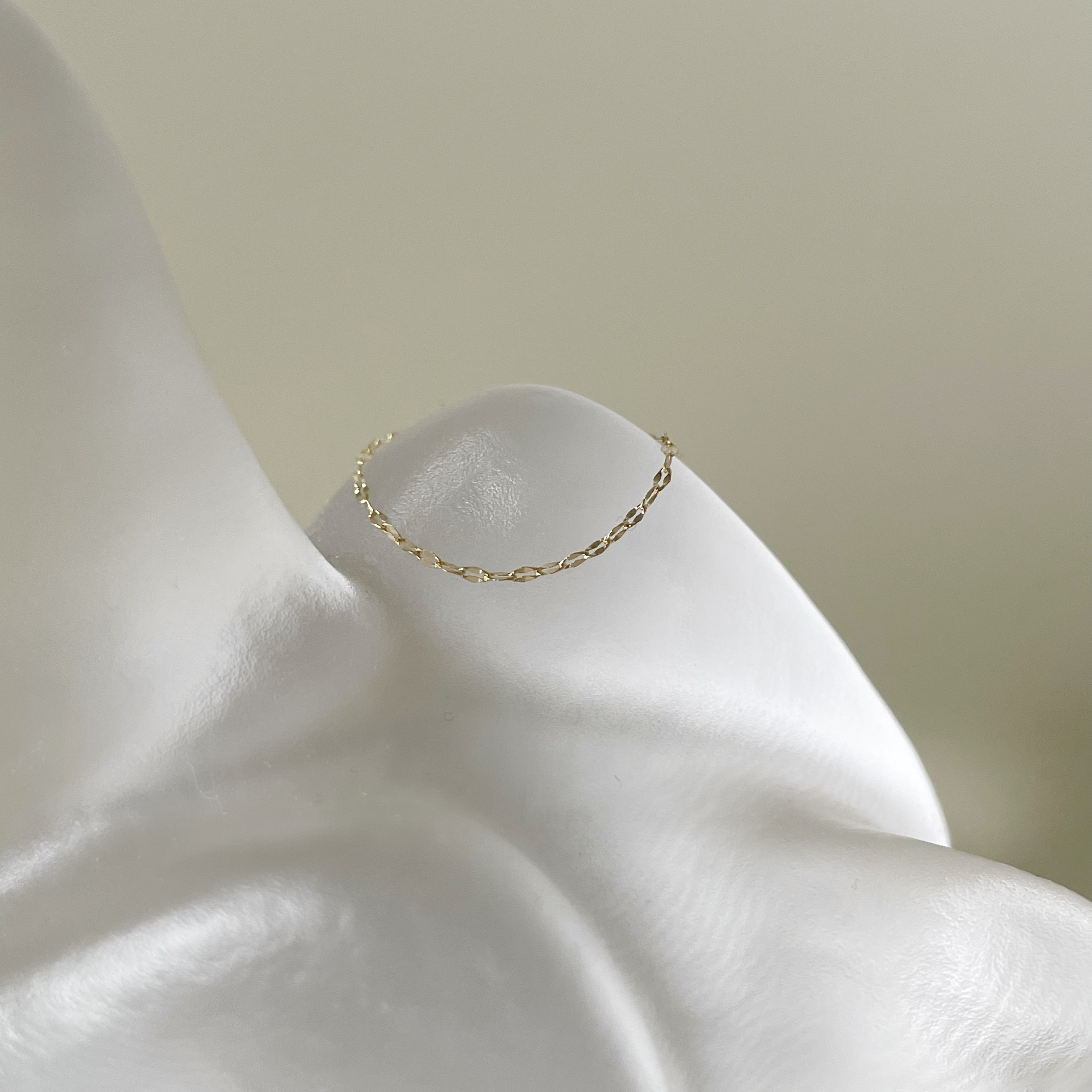 14k極細金片鍊戒