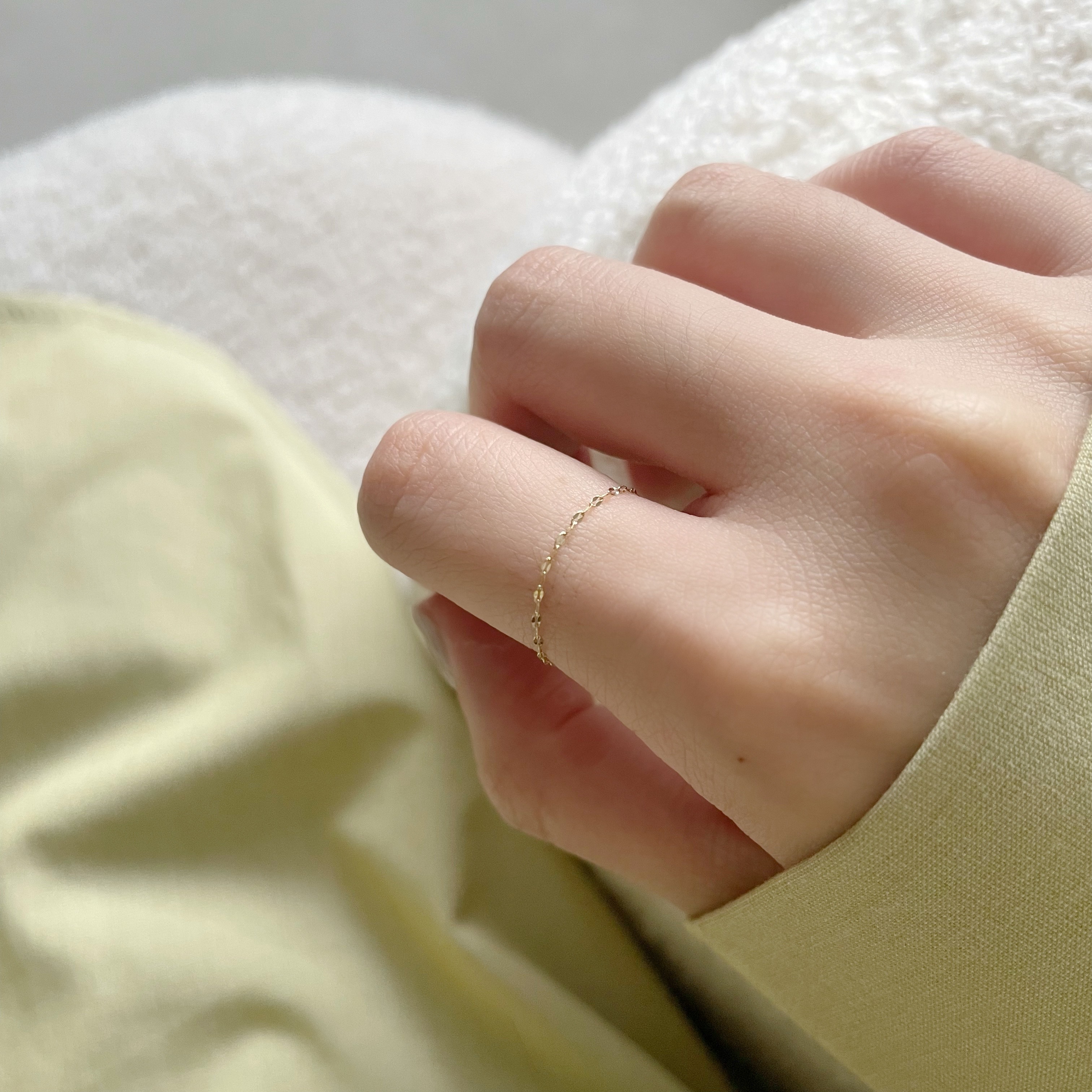 14k極細金片鍊戒