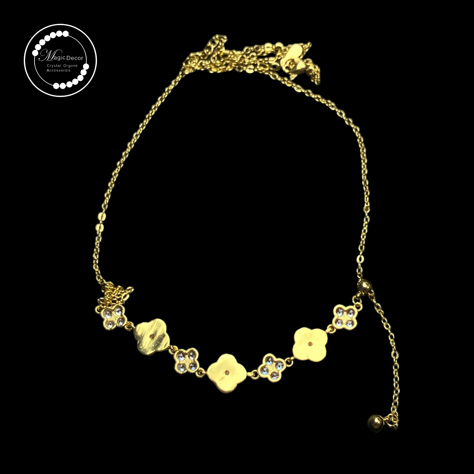 0720-a7 白貝母四葉草半銀頸鏈（金色）