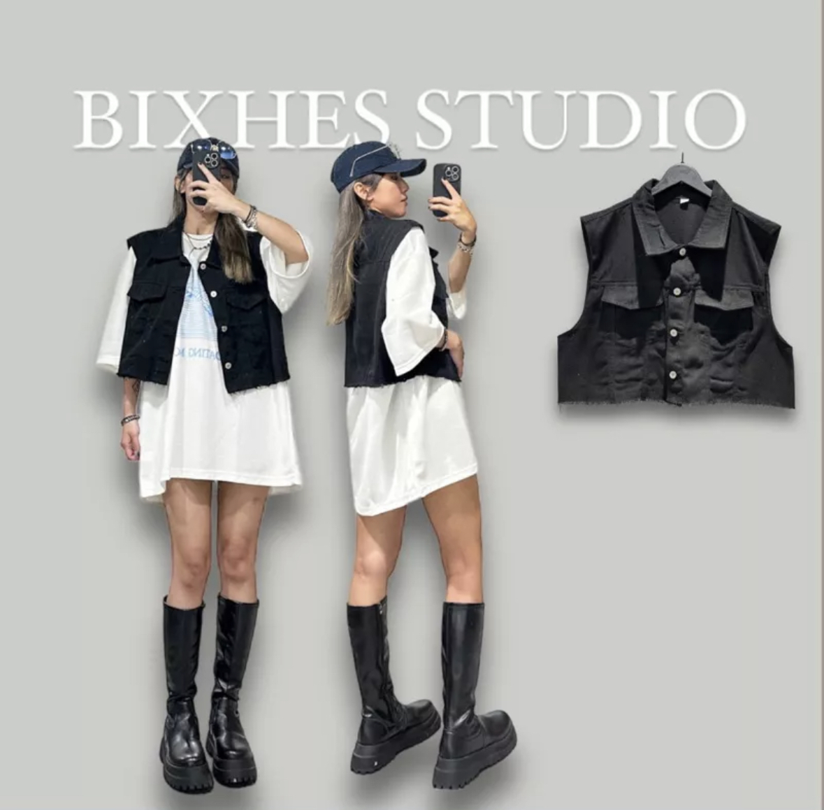 毛邊短款牛仔背心(C00005)