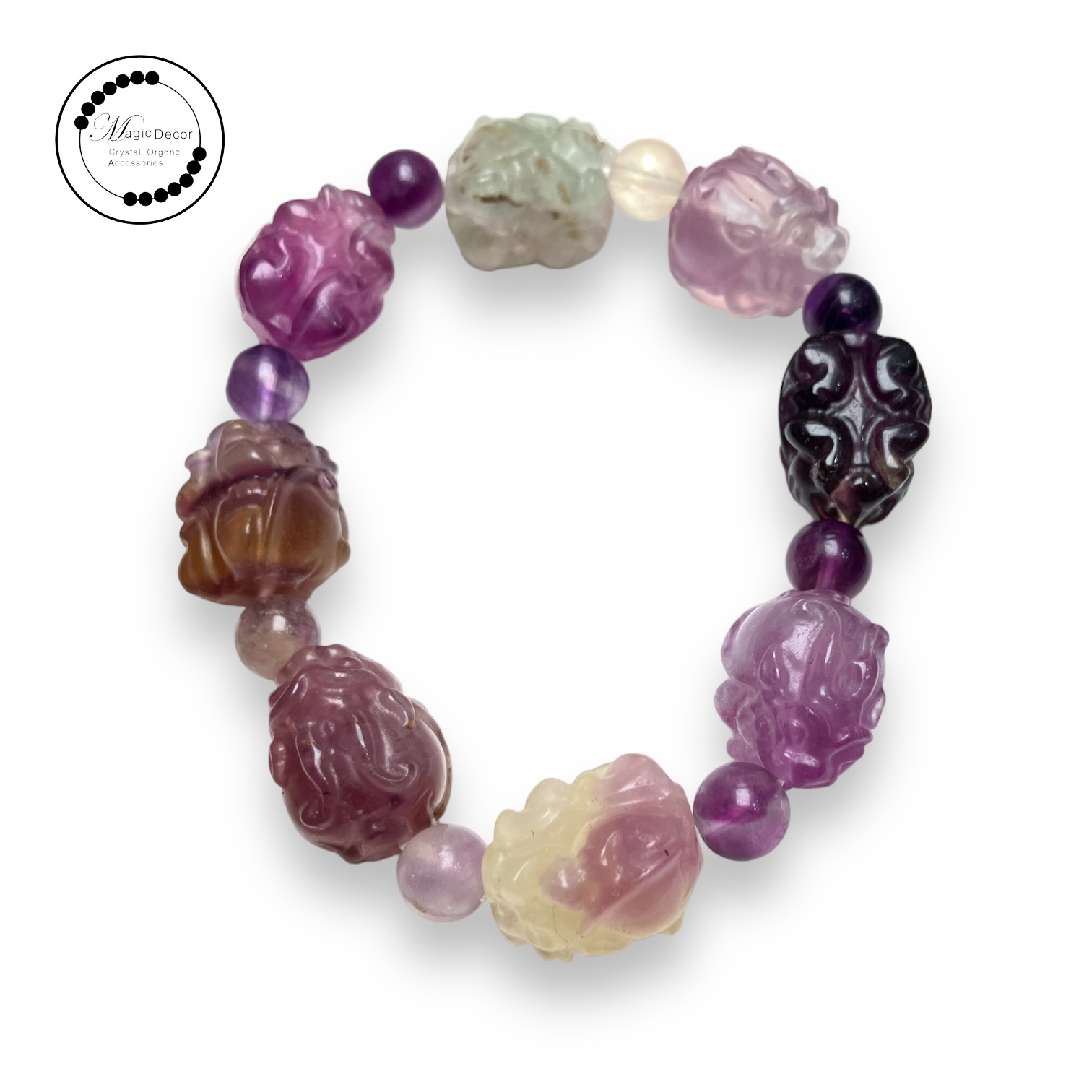 0720-a31 彩螢石龍龜雕刻設計款手串