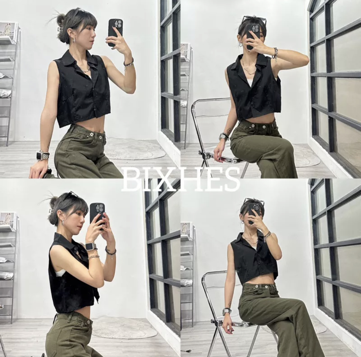 辣妹微透襯衫短背心(C00009)