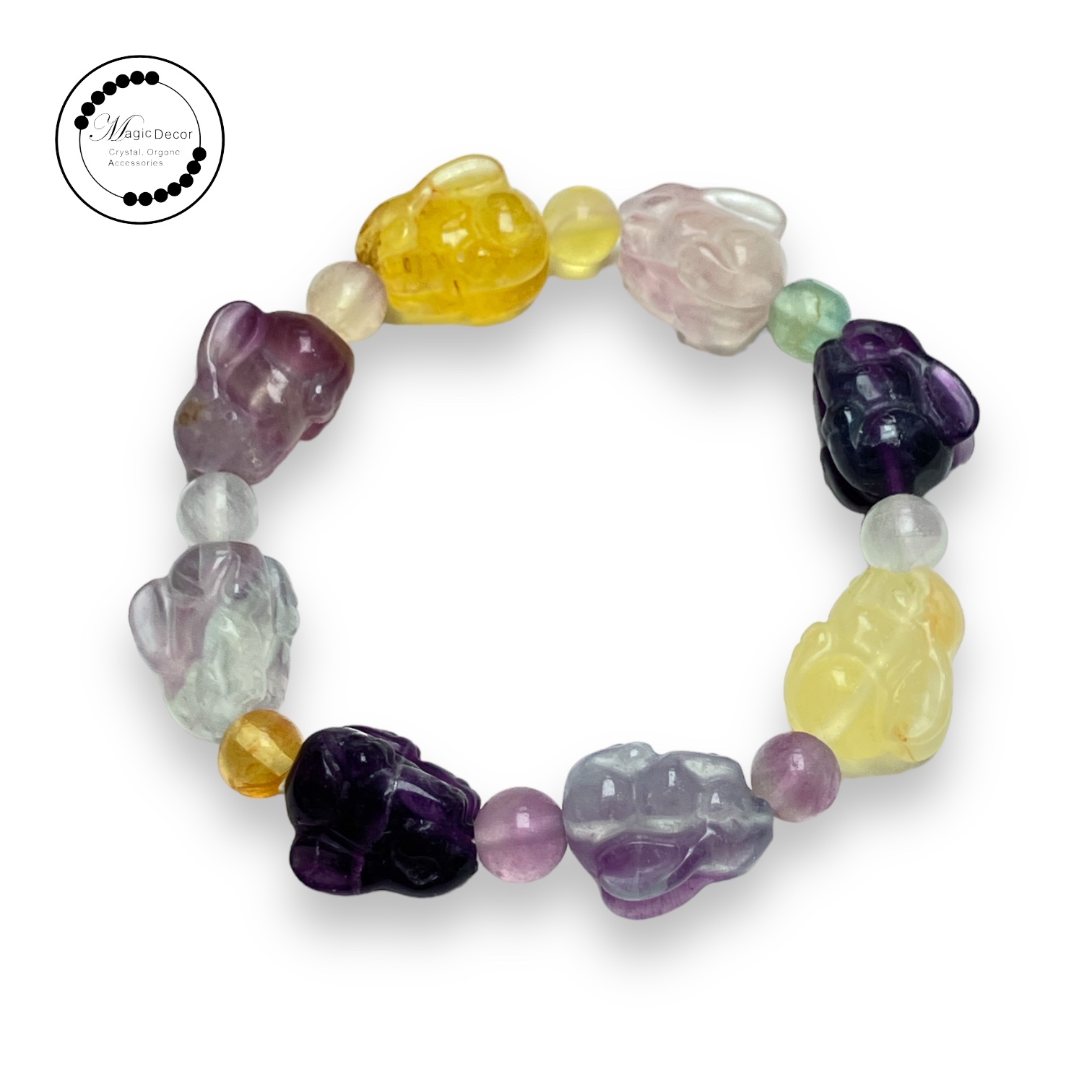 0720-a35 彩螢石趴趴兔雕刻設計款手串