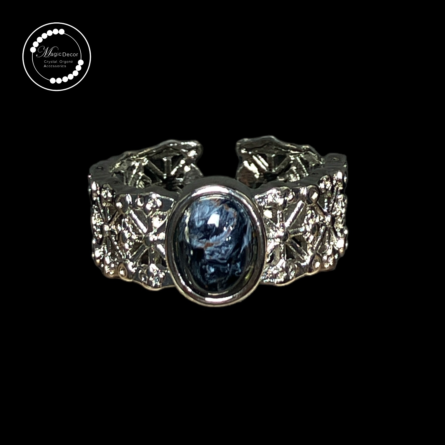 0720-a62 彼得石蕾絲粗邊半銀開口戒指