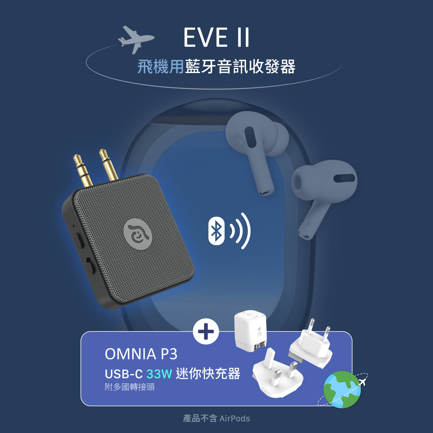 EVE II  Bluetooth Transmitter & Receiver ＋ OMNIA P3 USB-C 33W Compact Wall Charger