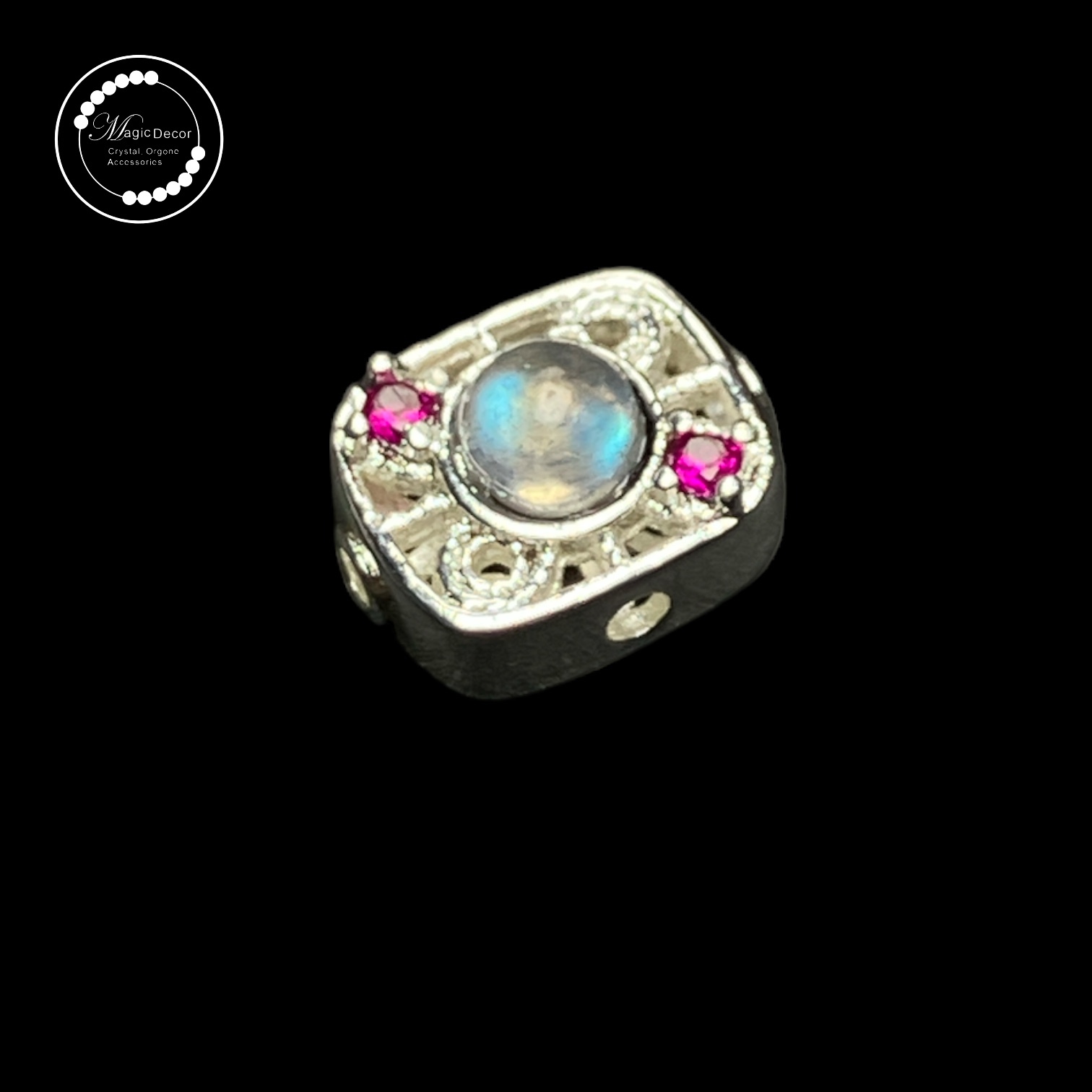 0720-a80 灰月光紫牙烏方形隔銀色珠1粒