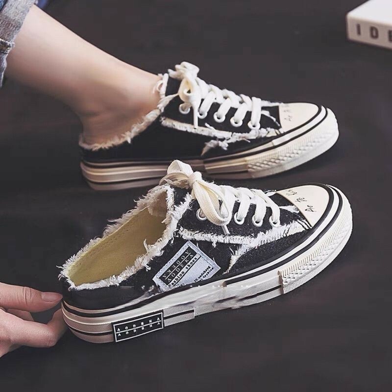 建議買大半號 xVESSEL 帆布鞋 吳建豪懶人鞋 黑白 半拖鞋 無跟設計 吳建豪 拖鞋