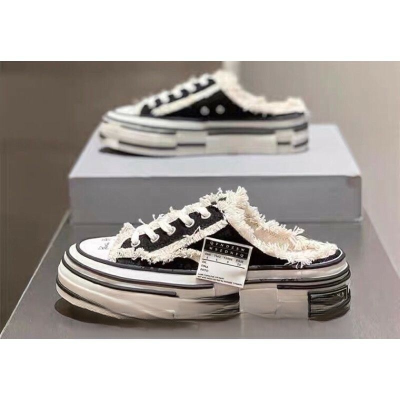 建議買大半號 xVESSEL 帆布鞋 吳建豪懶人鞋 黑白 半拖鞋 無跟設計 吳建豪 拖鞋