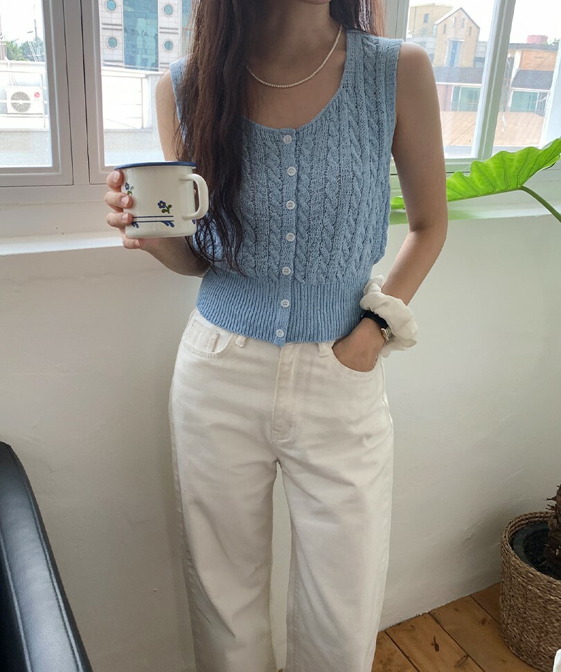 韓國Dejou授權 夢境四色麻花編織縮襬背心