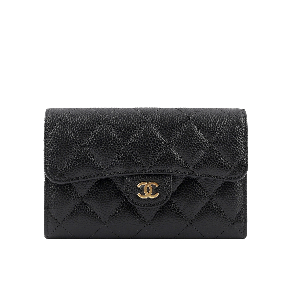 CHANEL正規品 Chanel 香奈兒展示品菱格小羊皮雙色鍊翻蓋斜背包-22cm(AS3206-黑