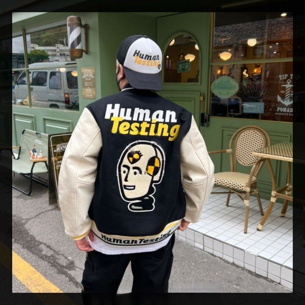 22AW 秋冬新款Human Made 機器人愛心刺繡字母 牛皮袖套 外套 棒球外套