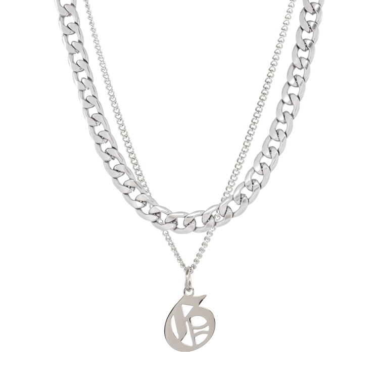 白鋼項鍊，男士項鍊 歌德英文字母G；古巴鍊雙層設計（3375 G）