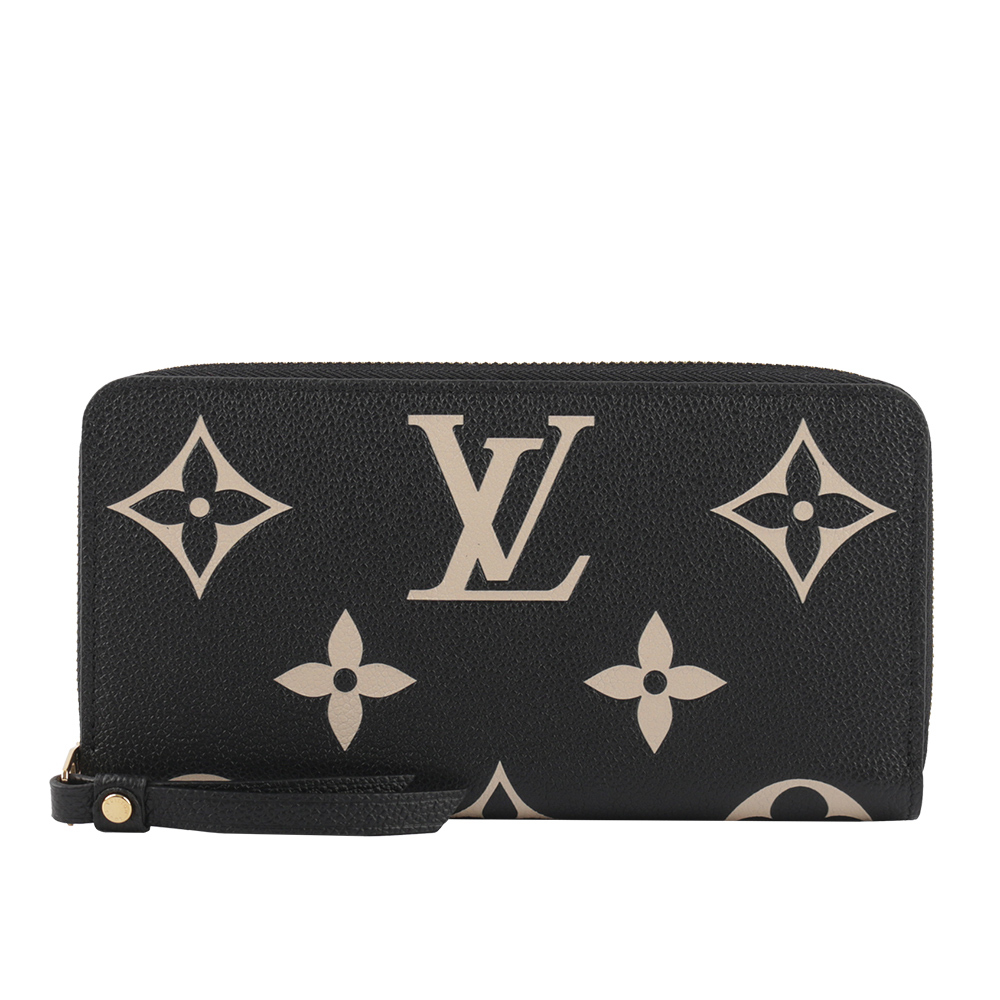 【Louis Vuitton / LV】新款Monogram 雙色牛皮壓紋長夾(黑色/米白色) M80481
