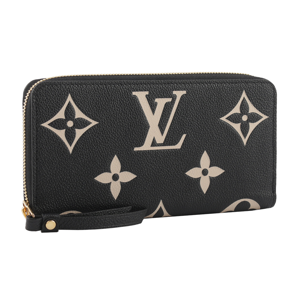 【Louis Vuitton / LV】新款Monogram 雙色牛皮壓紋長夾(黑色/米白色) M80481