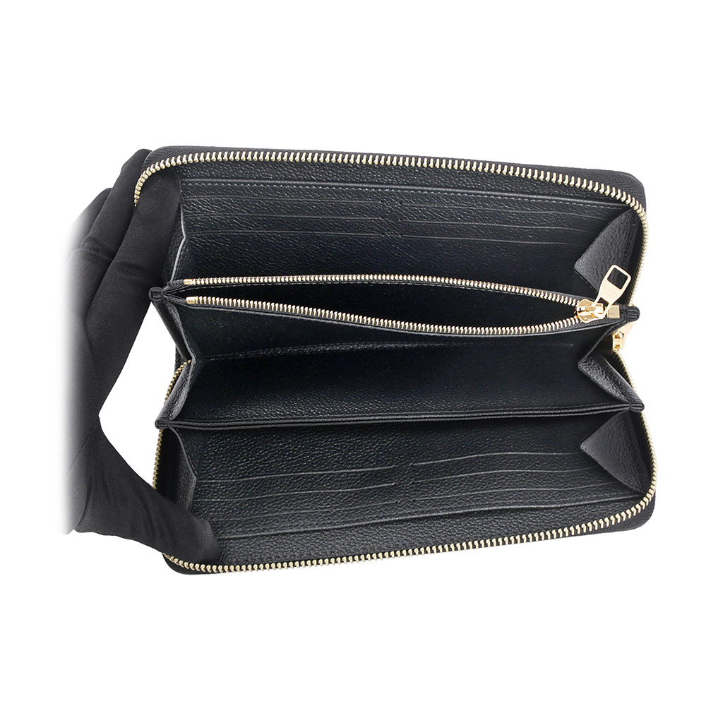 【Louis Vuitton / LV】新款Monogram 雙色牛皮壓紋長夾(黑色/米白色) M80481