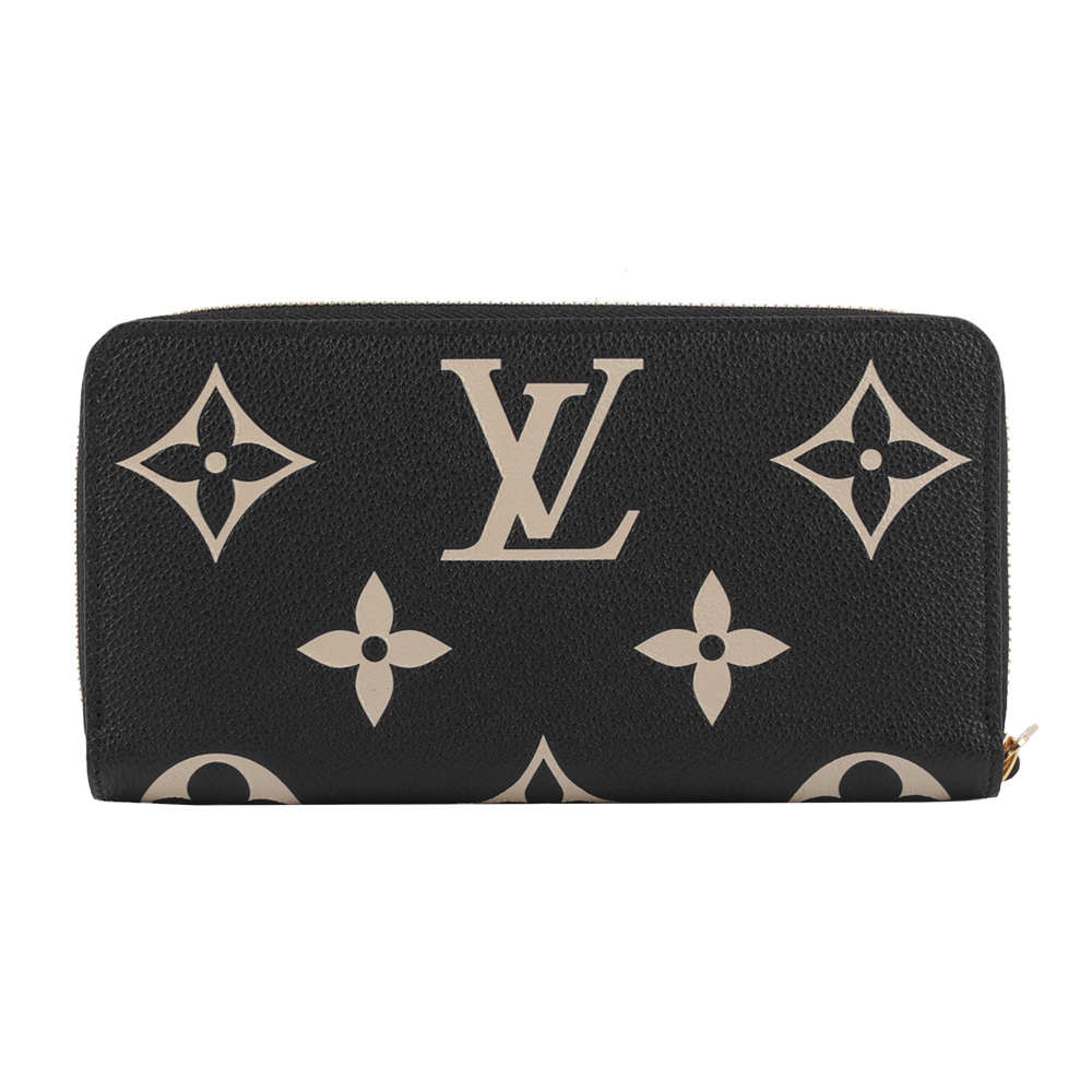 【Louis Vuitton / LV】新款Monogram 雙色牛皮壓紋長夾(黑色/米白色) M80481