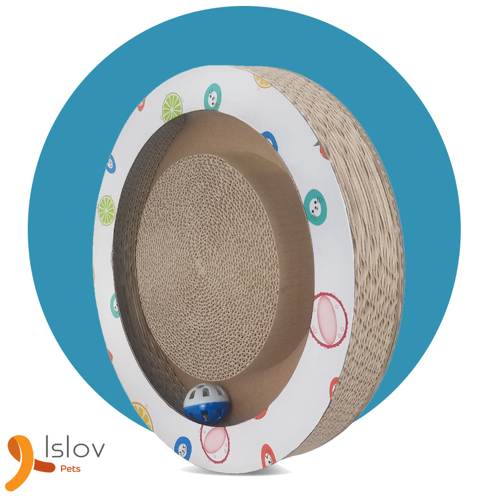 鈴鐺圓盤磨爪瓦楞紙貓抓板 - 33 x 33 x 4 cm