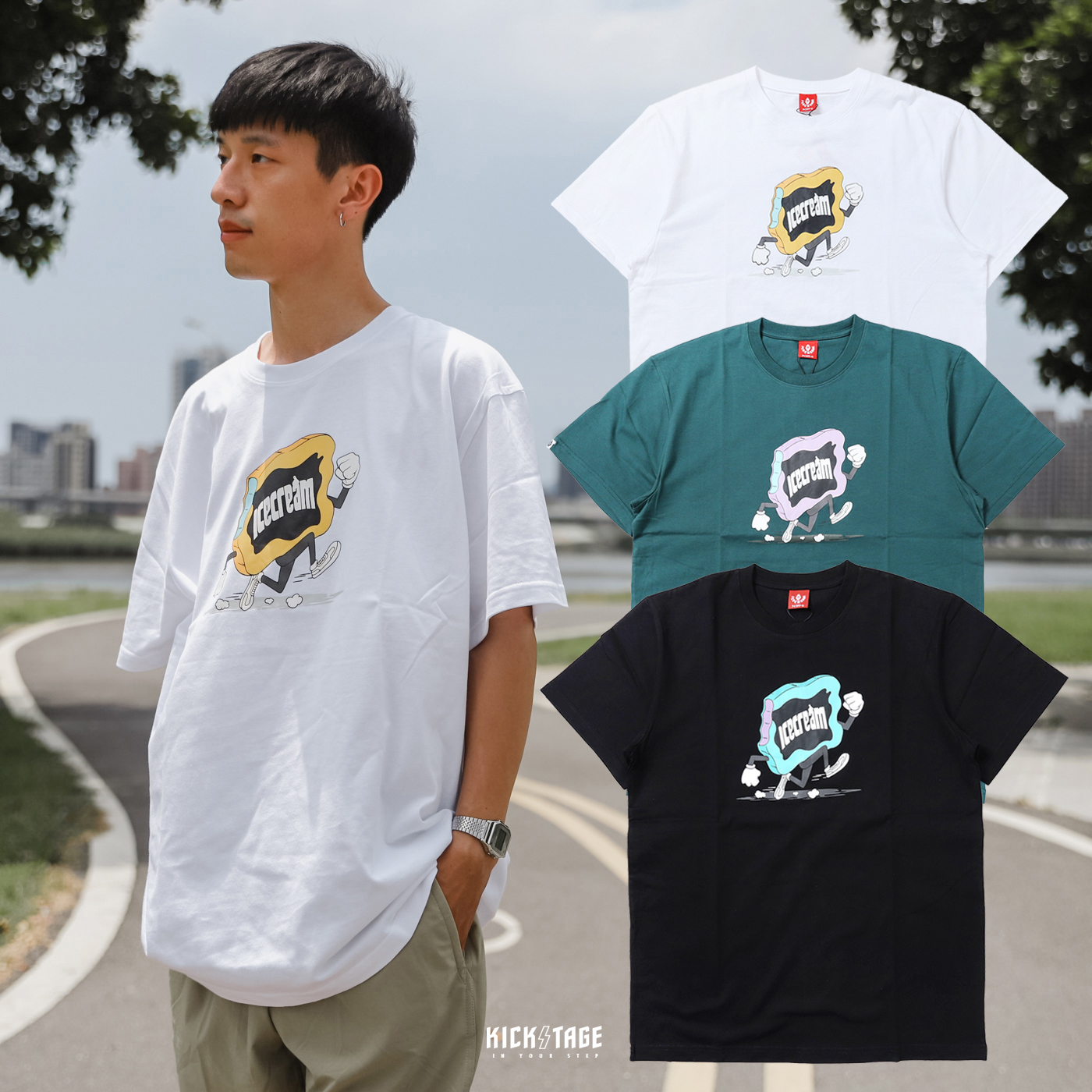 **特價商品售出不退換**BILLIONAIRE BOYS CLUB RUN SS TEE 白色 森林綠 黑色 奔跑冰淇淋 印花 短T【431-4203】