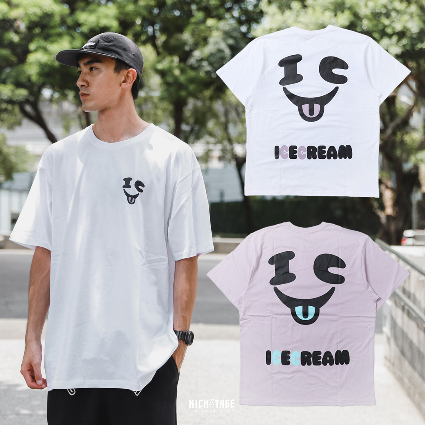 **特價商品售出不退換**BILLIONAIRE BOYS CLUB SMILE SS TEE 白色 淺紫色 吐舌 笑臉 印花 短T【431-4206】