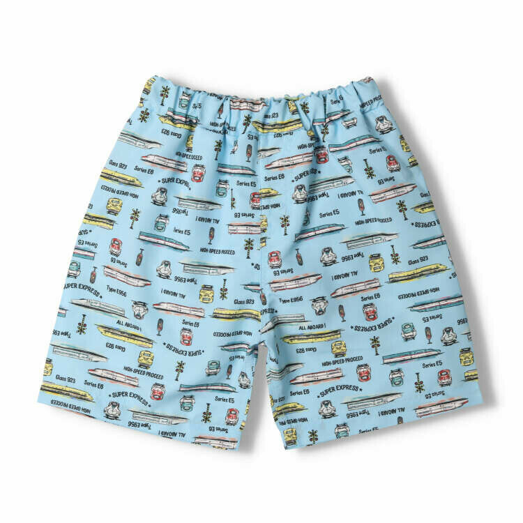 Moujonjon JR 新幹線圖案防 UV 沙灘褲 - 藍色
