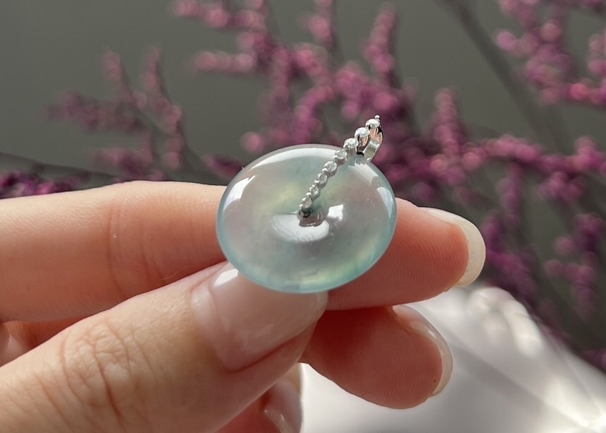 玻璃種藍翡飄花平安扣18K