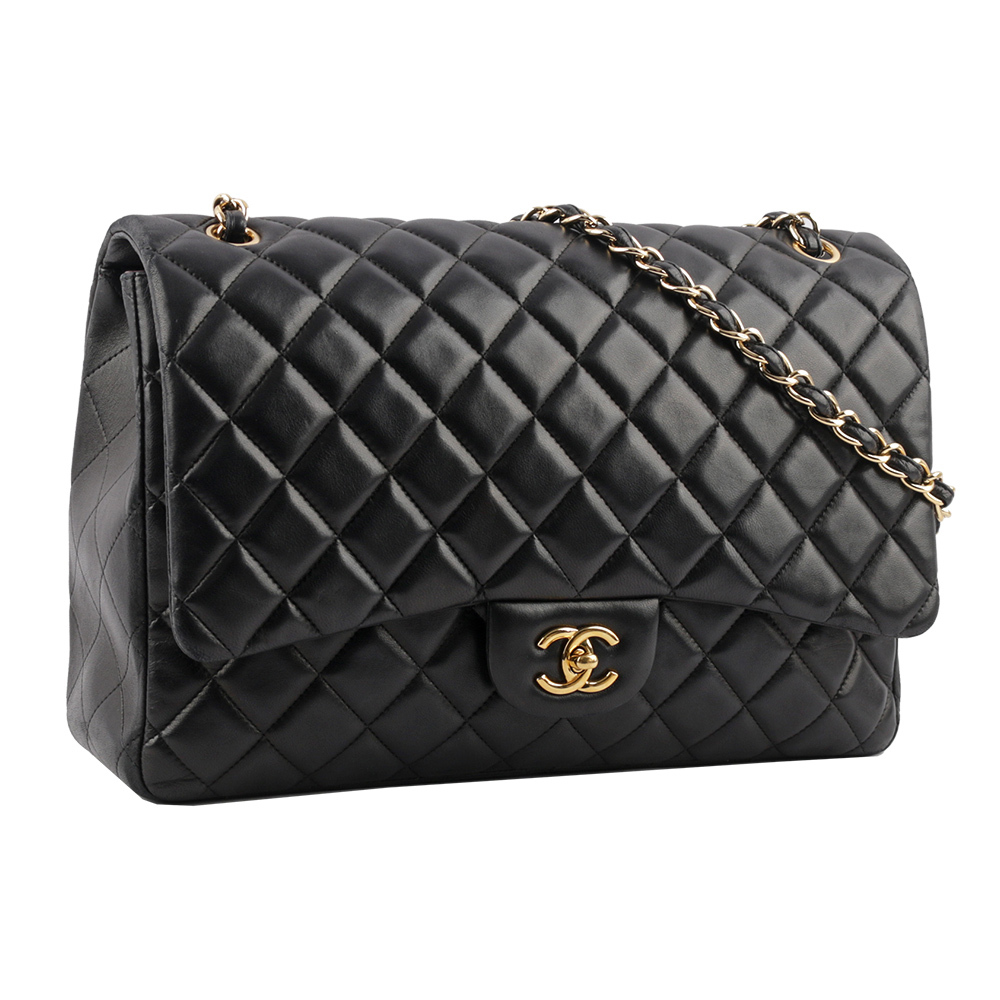 【CHANEL】金釦小羊皮 MAXI JUMBO COCO 口蓋包