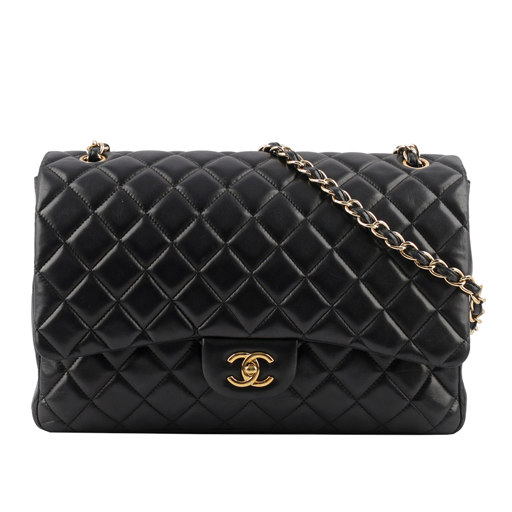 【CHANEL】金釦小羊皮 MAXI JUMBO COCO 口蓋包