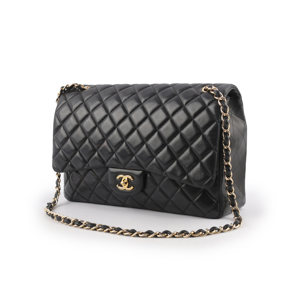 【CHANEL】金釦小羊皮 MAXI JUMBO COCO 口蓋包(黑色) A47600 Y01295 94305