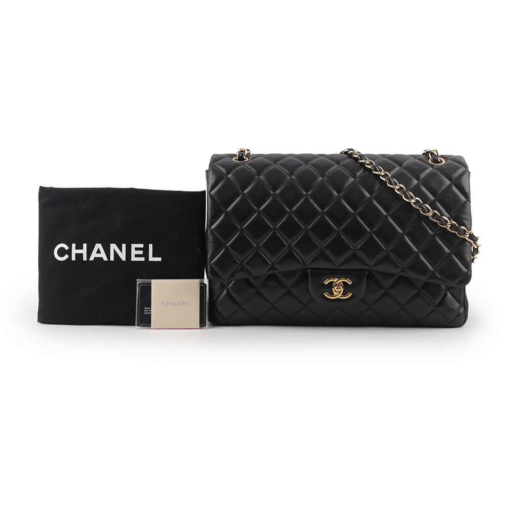 【CHANEL】金釦小羊皮 MAXI JUMBO COCO 口蓋包(黑色) A47600 Y01295 94305