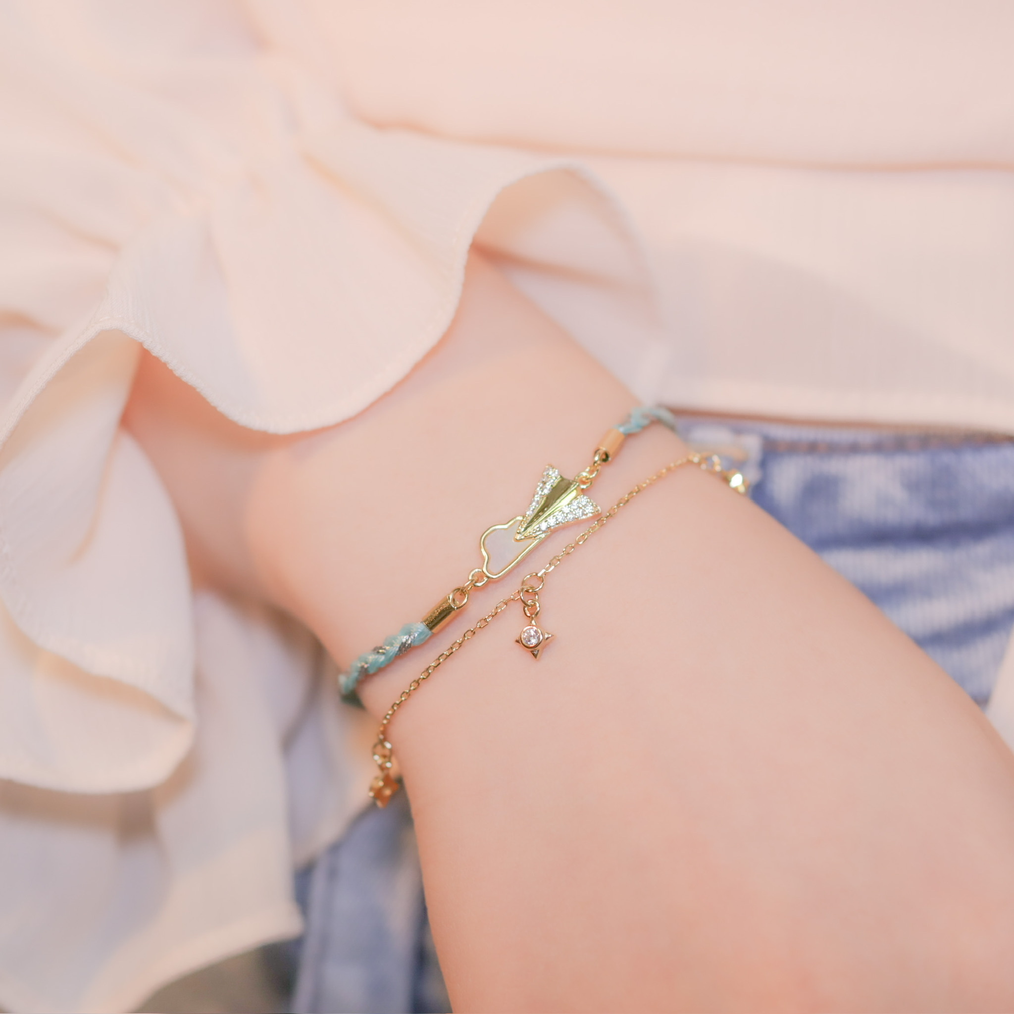 | 925銀丨雲朵與飛機的相擁雙層手鏈  | BR0750 |