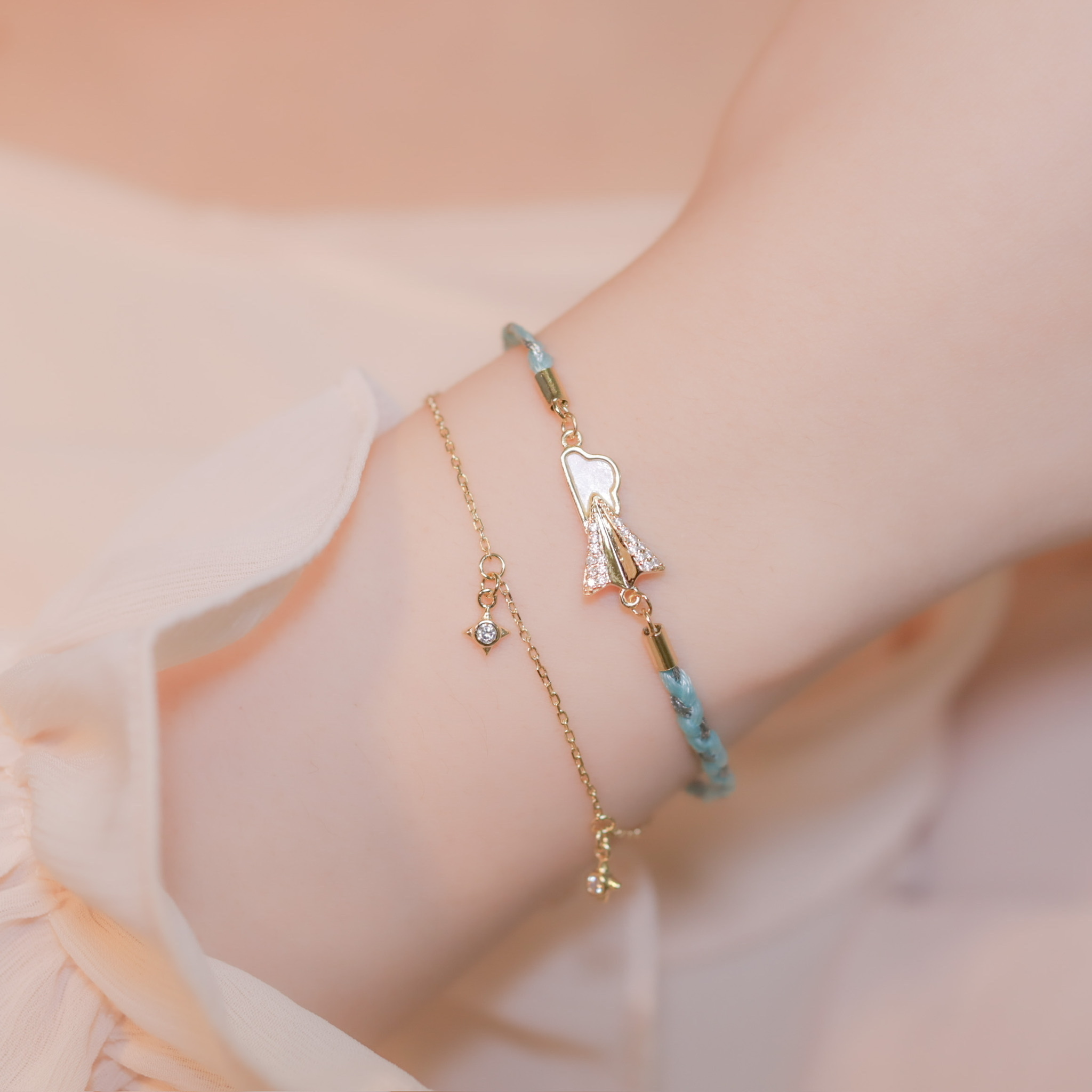 | 925銀丨雲朵與飛機的相擁雙層手鏈  | BR0750 |