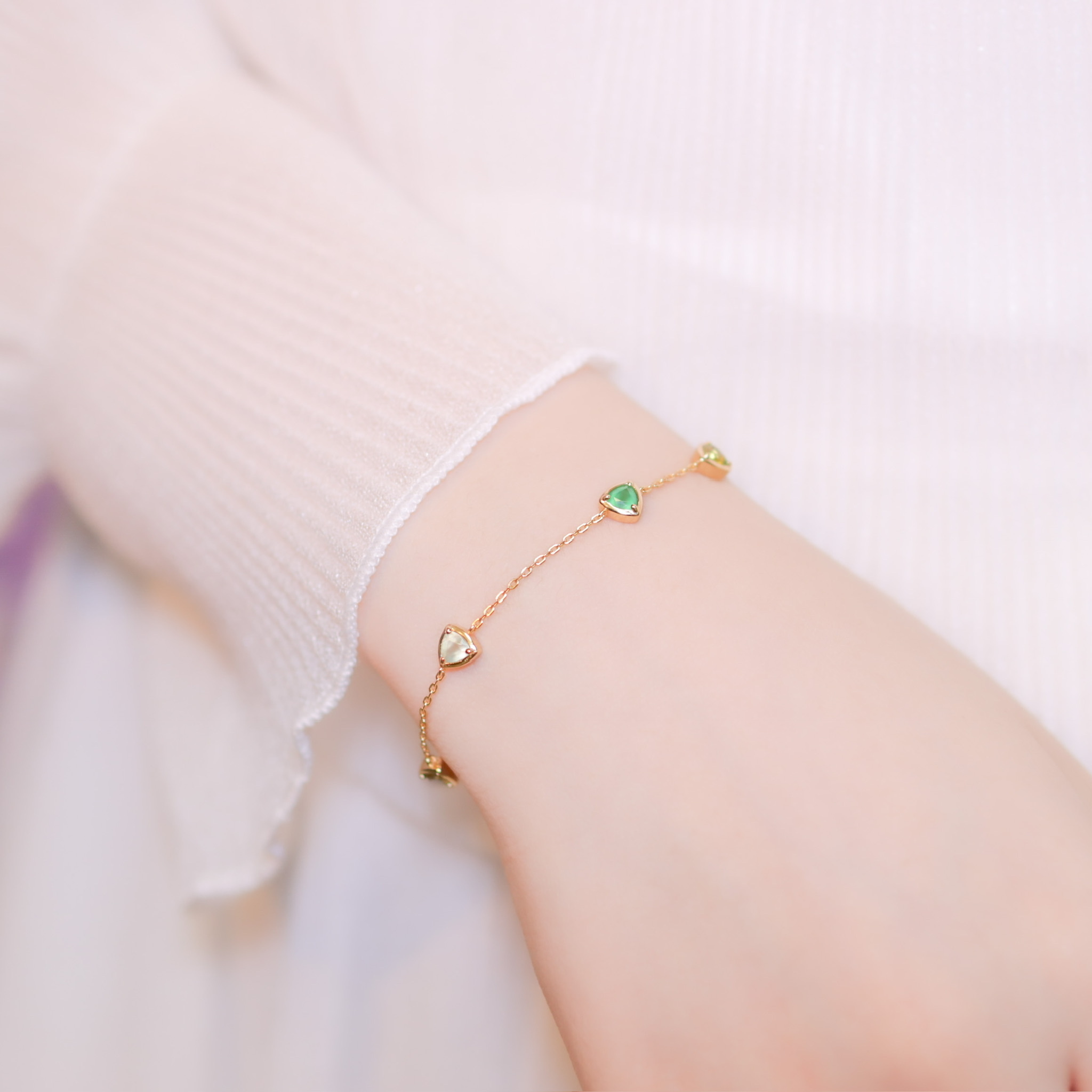 | 925 Silver・Gold・Olivine・Prehnite | Coral Sea Bracelet | BR0702 |