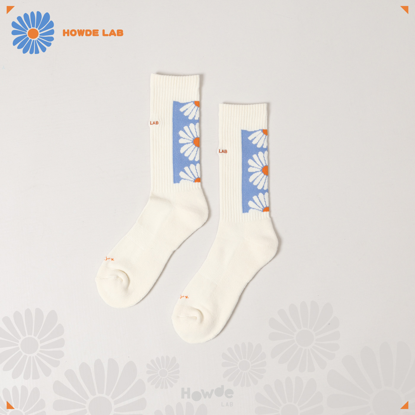 HOWDE LAB "Daisy" SOCKS 奶油雛菊 籃底簍空花朵 長襪 造型襪 高筒襪【23SS02-IV】