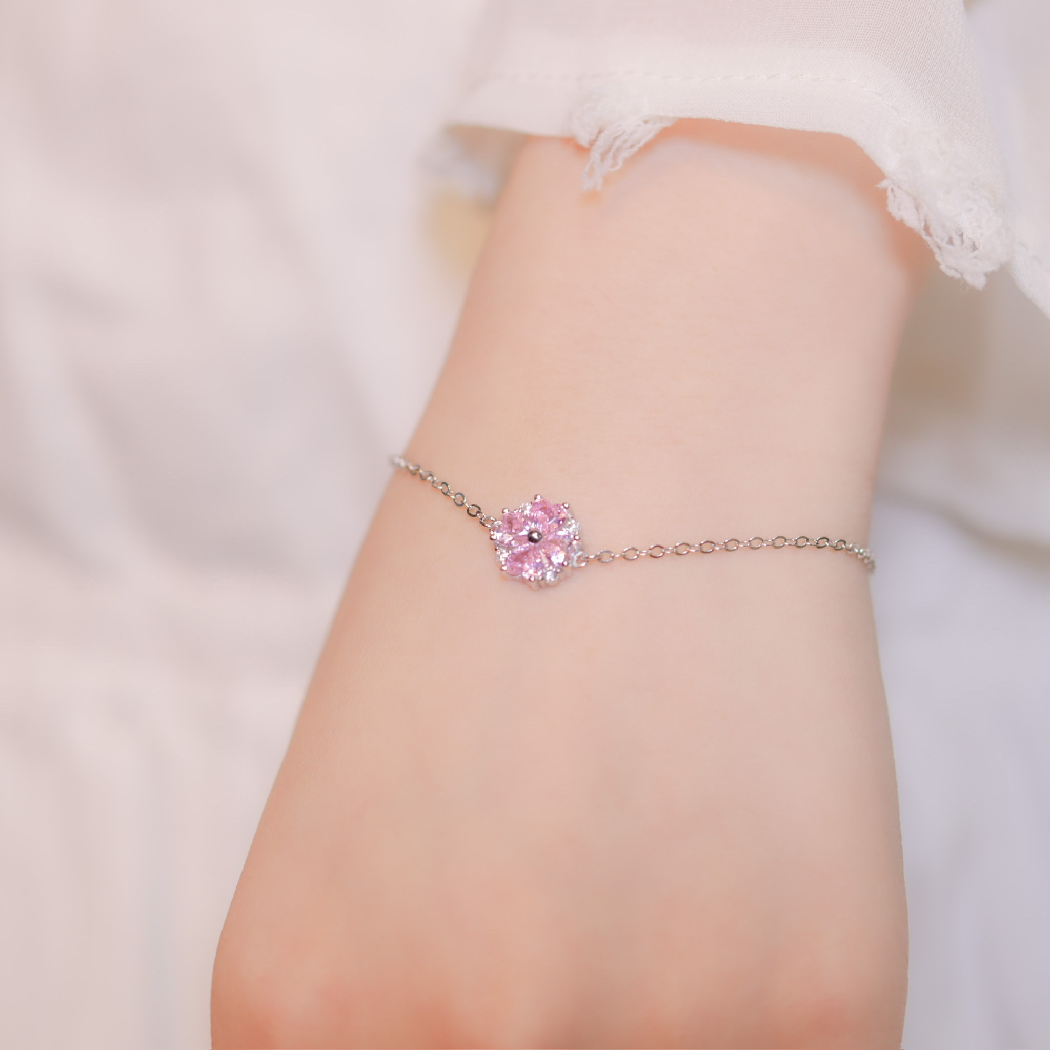 | 925 Silver・ White Gold | Pink Sakura Bracelet | BR0782 |