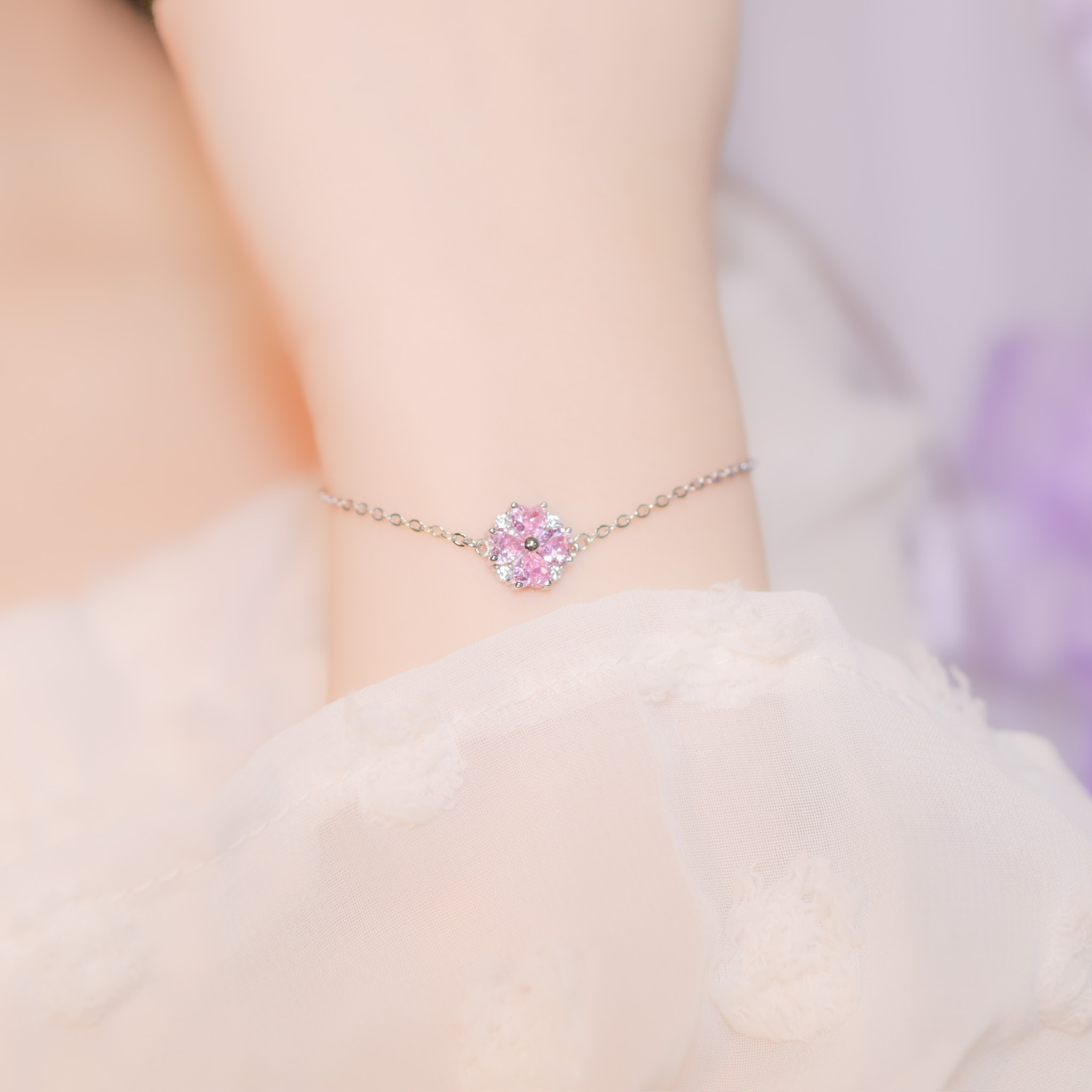 | 925 Silver・ White Gold | Pink Sakura Bracelet | BR0782 |