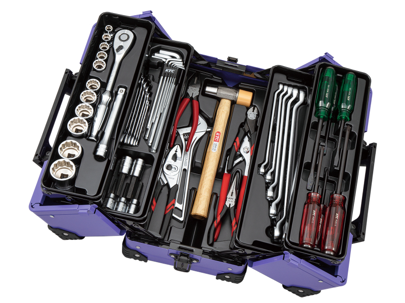 日本KTC 限定色雙開式手提工具箱(含51件4分工具) -德貿總代理