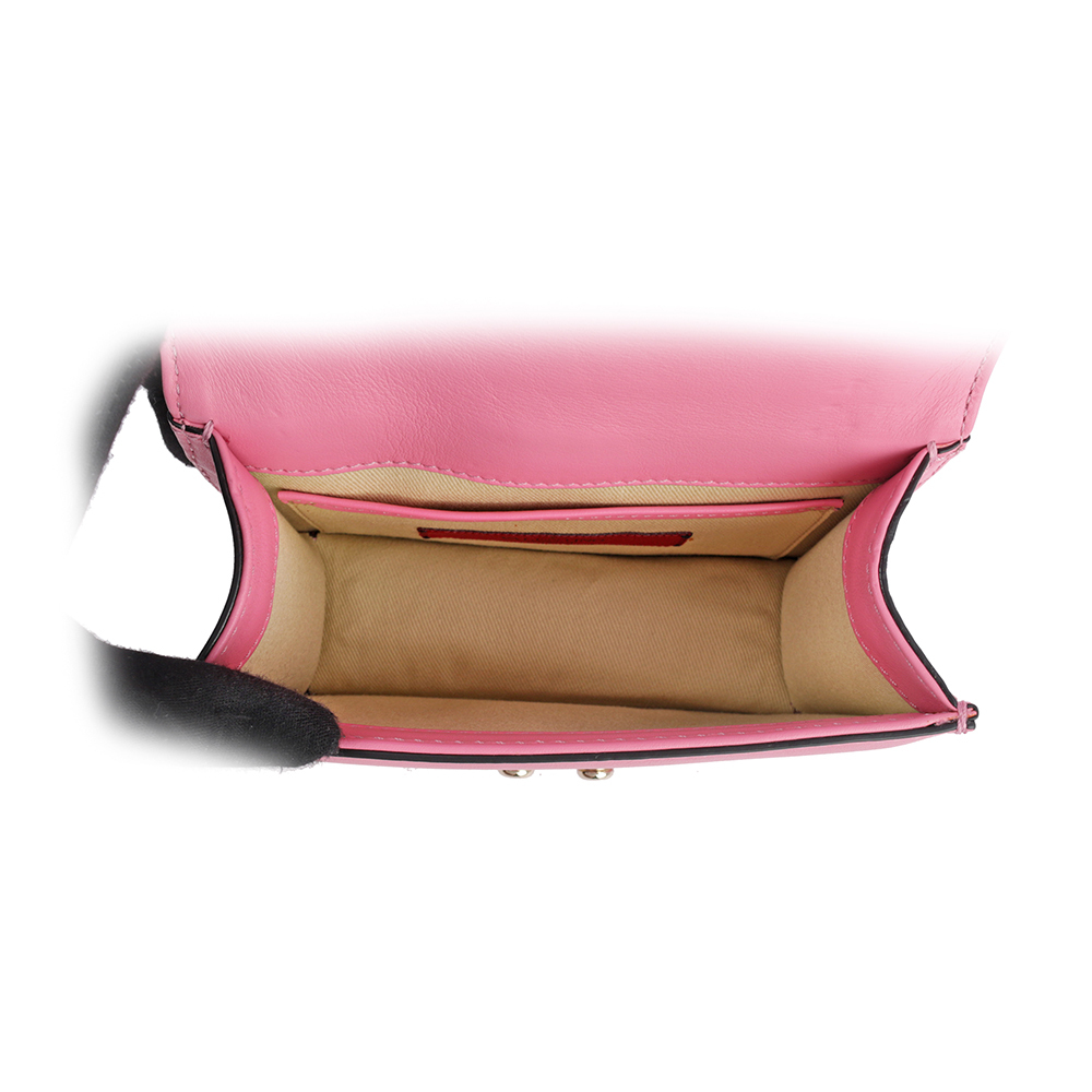 【VALENTINO】淡金釦鉚釘小牛皮翻蓋迷你鍊包(粉色)